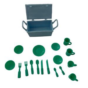 Mini Picnic Basket Toy for 11” - 13” Dolls Picnic Basket With Plates Cups 18 Pcs